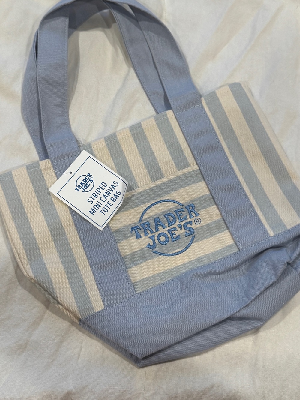 Blue & Cream Striped Canvas Trader Joe’s Tote Bag